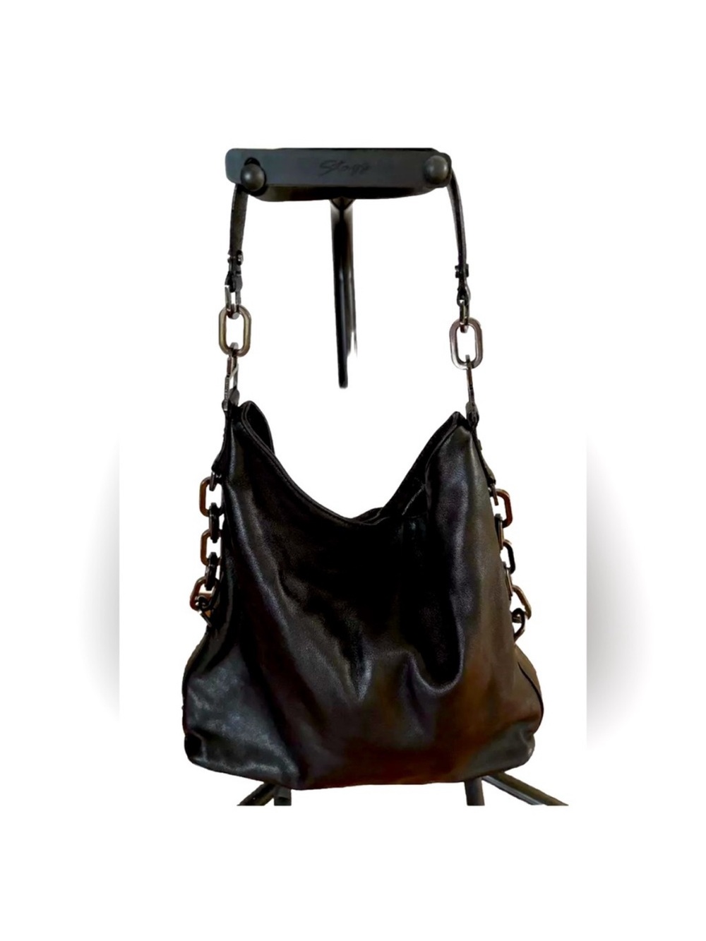 Tory Burch Black Leather Shoulder Bag with Chain-Link Straps